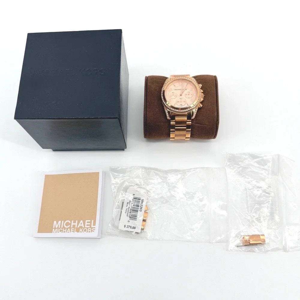 Michael Kors Ritz Chronograph Watch Womens Rose Gold Crystal Bezel *Not Running